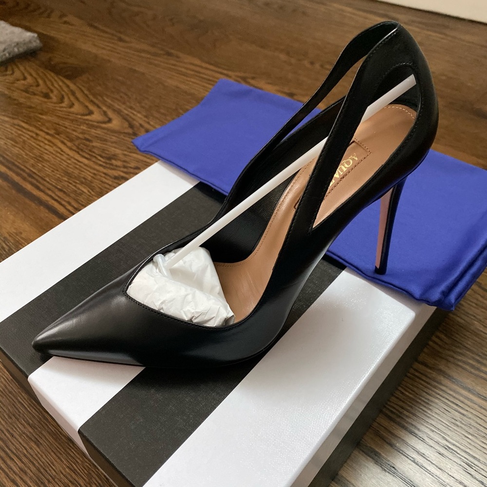 NWT Aquazurra 105 Shiva black leather pump 37.5 🍍 - Picture 5 of 9
